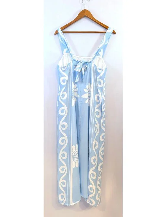 Petal & Pup | Valeria Linen Blend Pastel Blue Maxi Dress w/ Pockets | Size Large - Picture 11 of 16